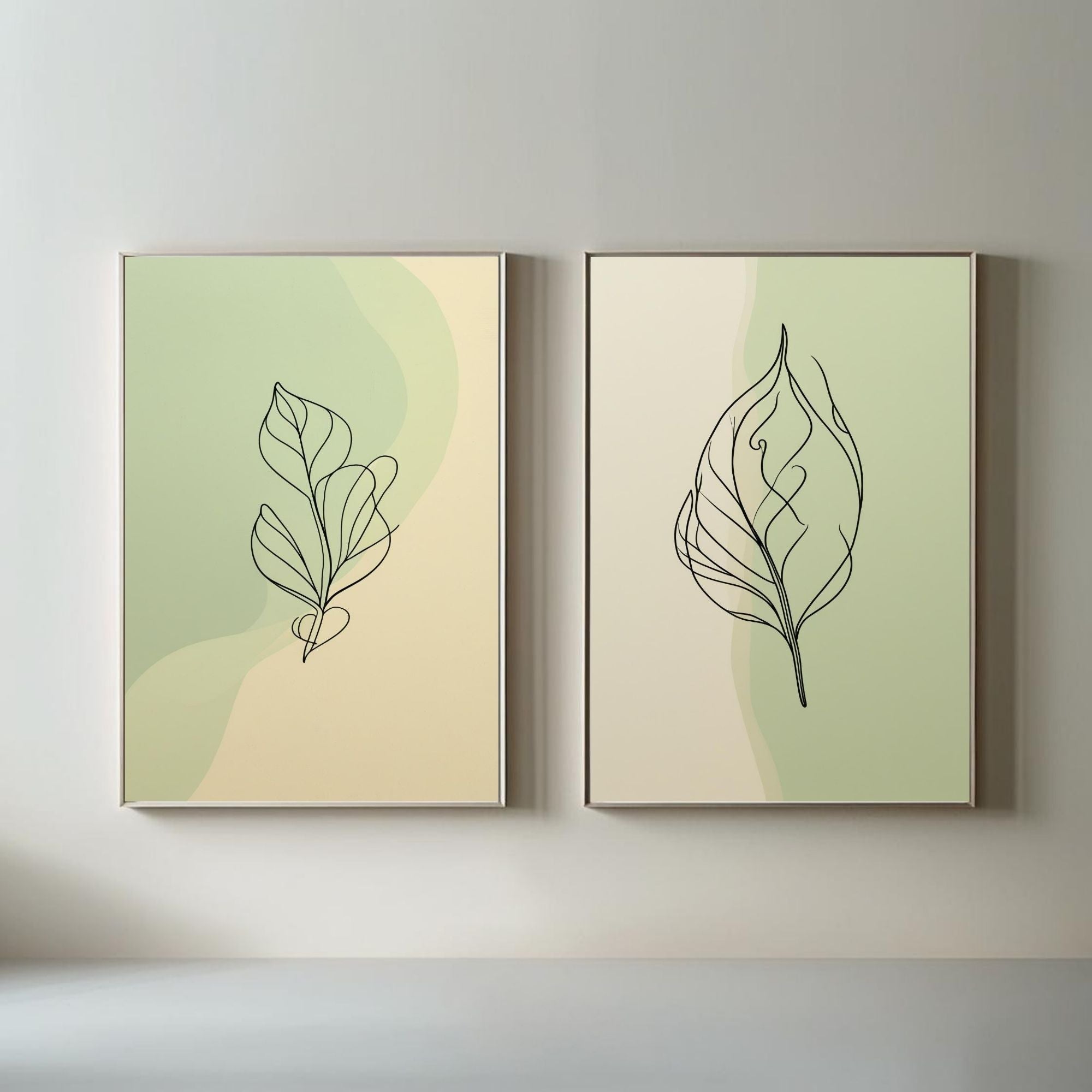 Minimalist Leaf Wall Art Set of 2 Botanical Line Art Prints