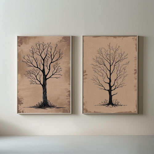 Bare Tree Wall Art Set of 2 Printable, Rustic Botanical Prints, Neutral Nature Decor, Scandinavian Minimalist Artwork