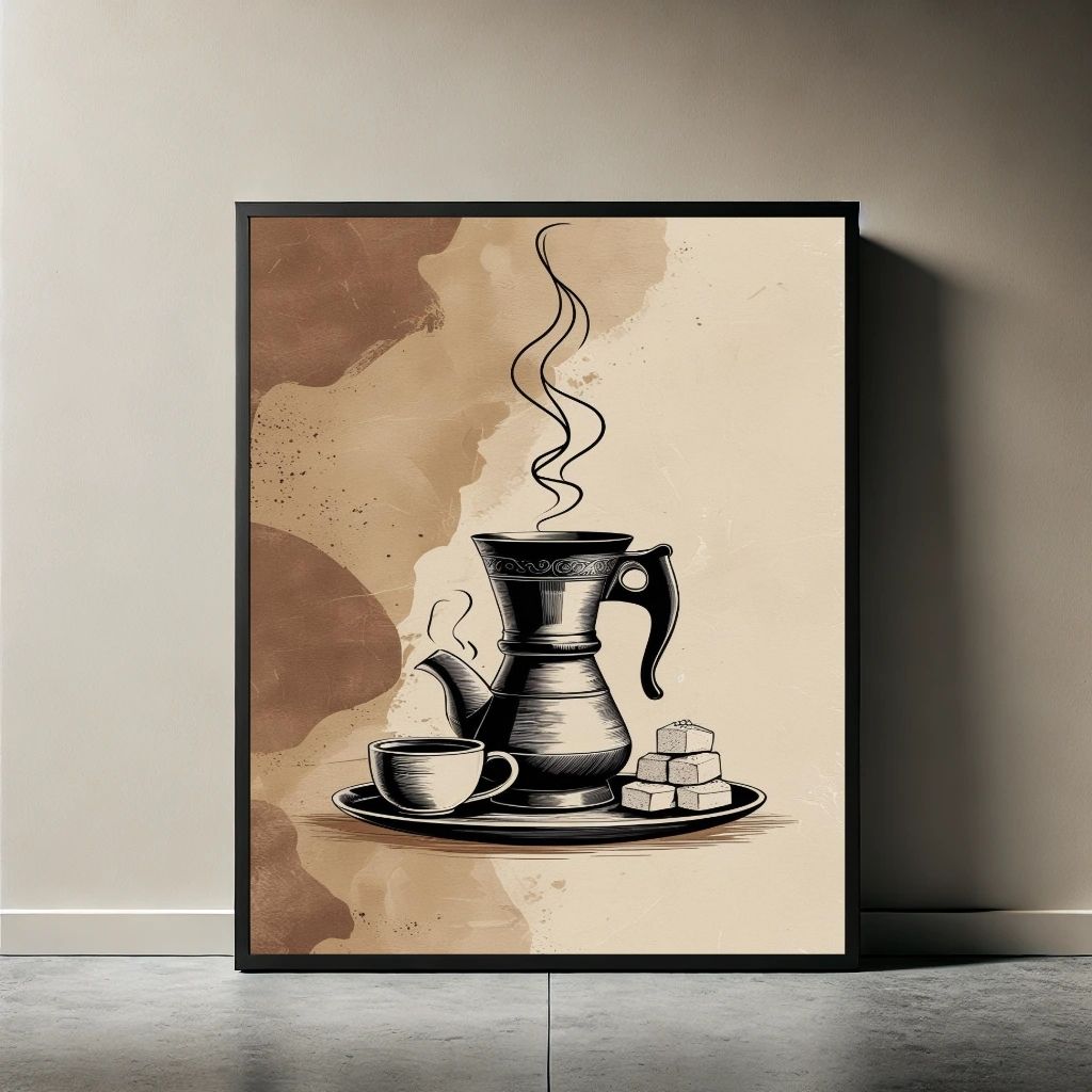 Turkish Coffee Wall Art Printable, Traditional Coffee Pot Kitchen Print, Vintage Café Home Decor, Minimalist Poster, Digital Download
