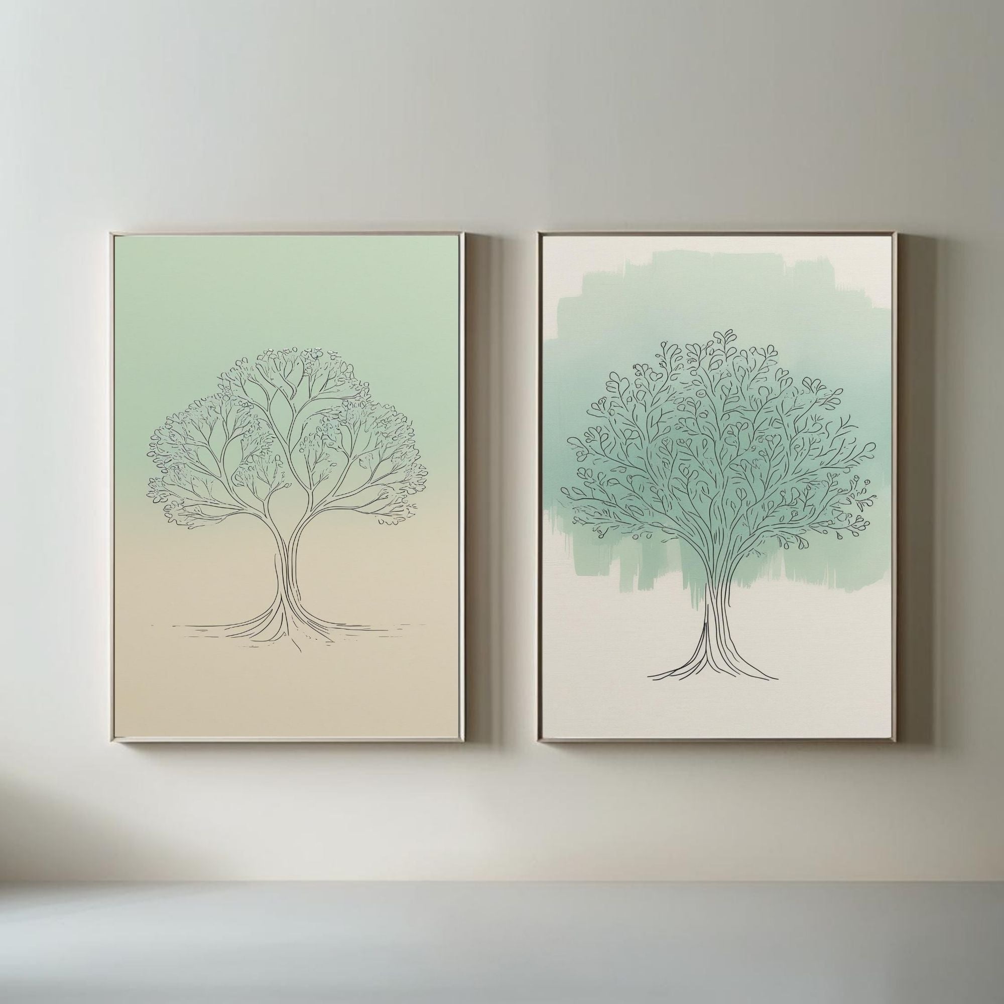 Minimalist Tree Wall Art Set of 2 | Botanical Line Drawing Printable Art | Sage Green Nature Decor | Scandinavian Tree Poster Set | Modern Organic Wall Art | Digital Download