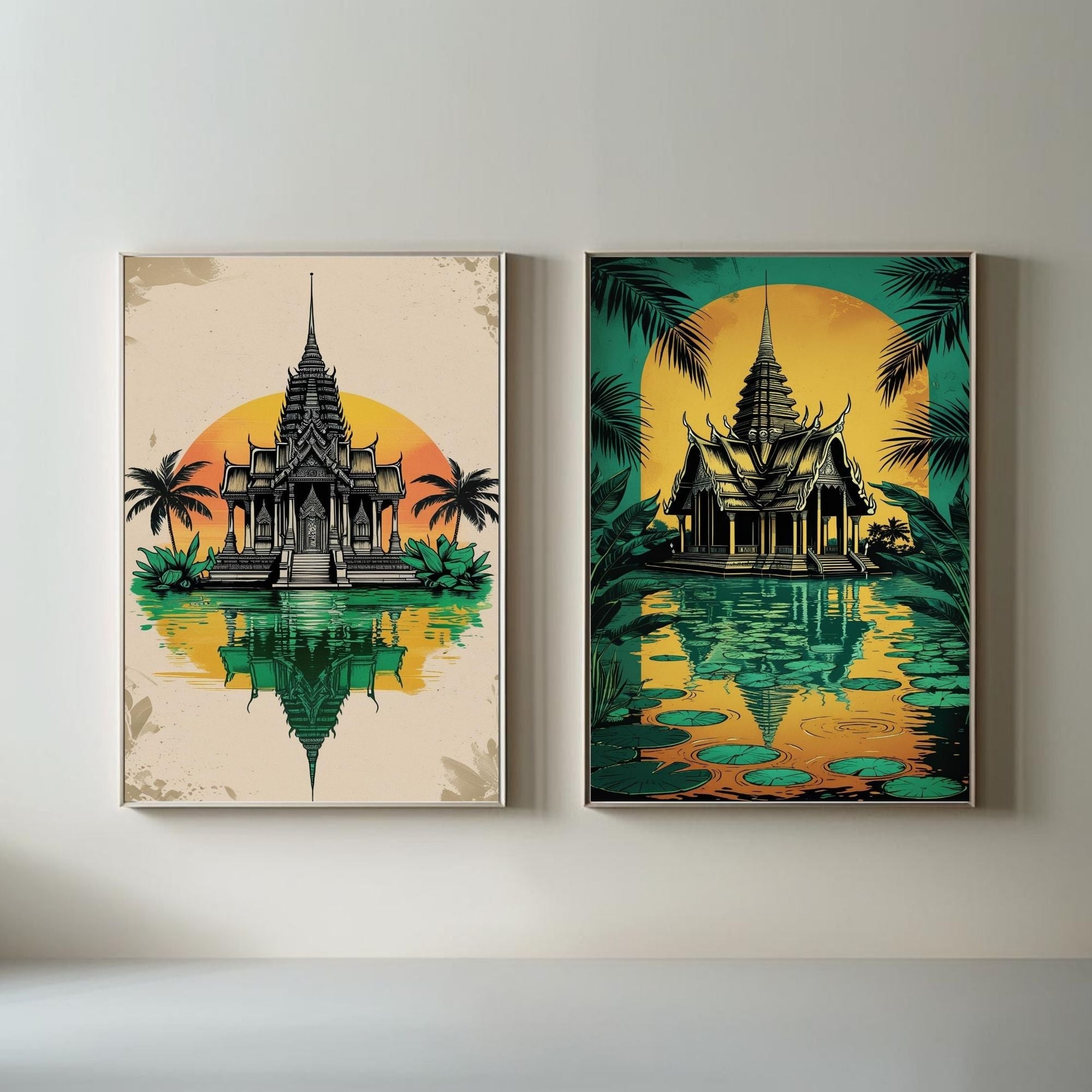 Thai Temple Wall Art Set of 2 Tropical Printable Decor