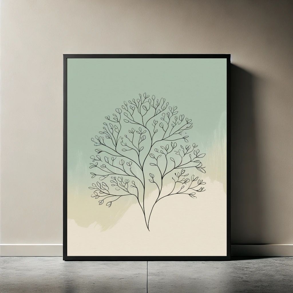 Botanical Line Art Printable, Minimal Leaf Drawing Print, Scandinavian Nature Wall Decor, Neutral Botanical Poster, Digital Download