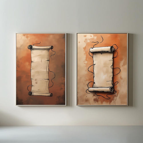 Vintage Scroll Wall Art Set of 2 | Printable Boho Wall Decor | Neutral Beige Art Prints