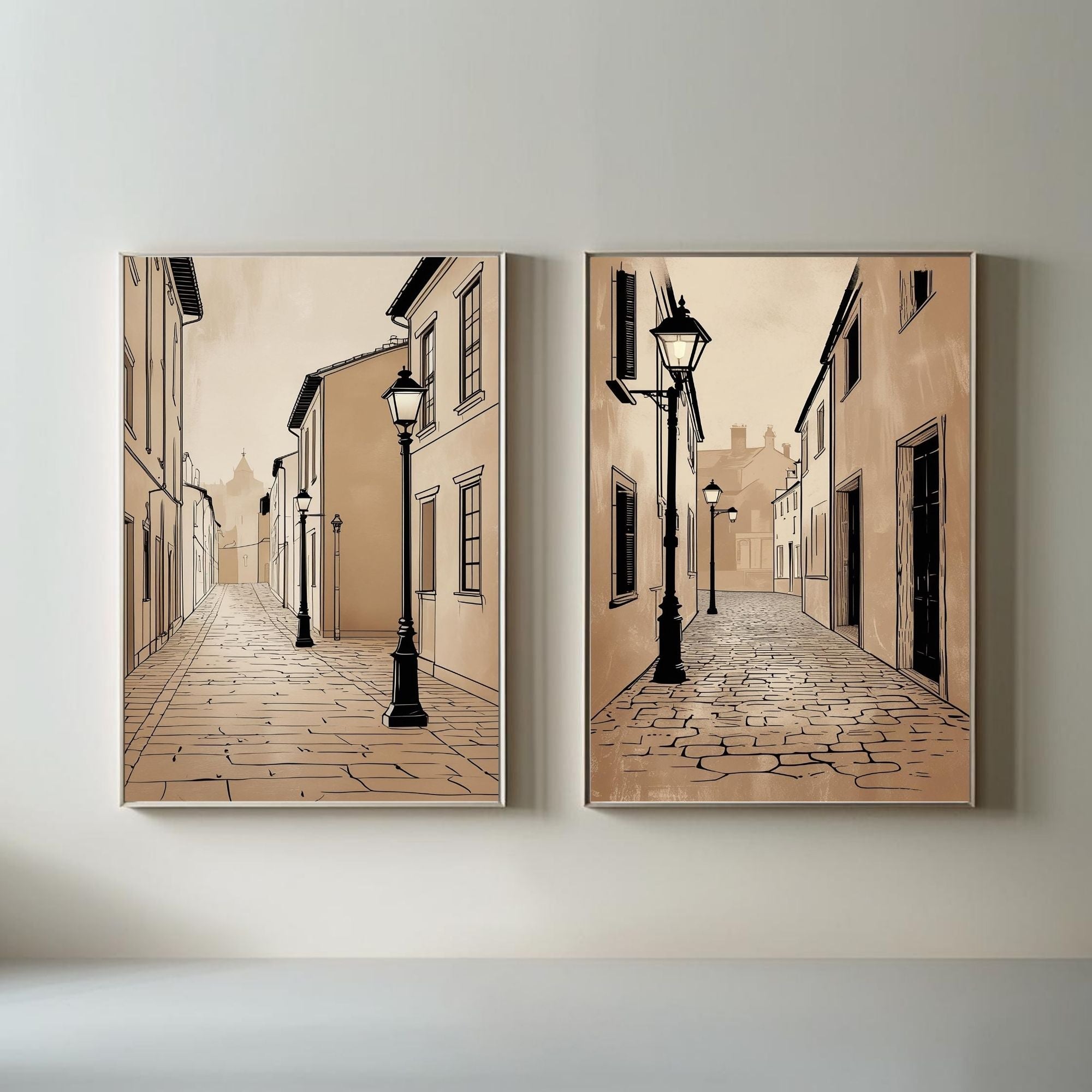 European Street Wall Art Set of 2 Vintage City Printable Decor