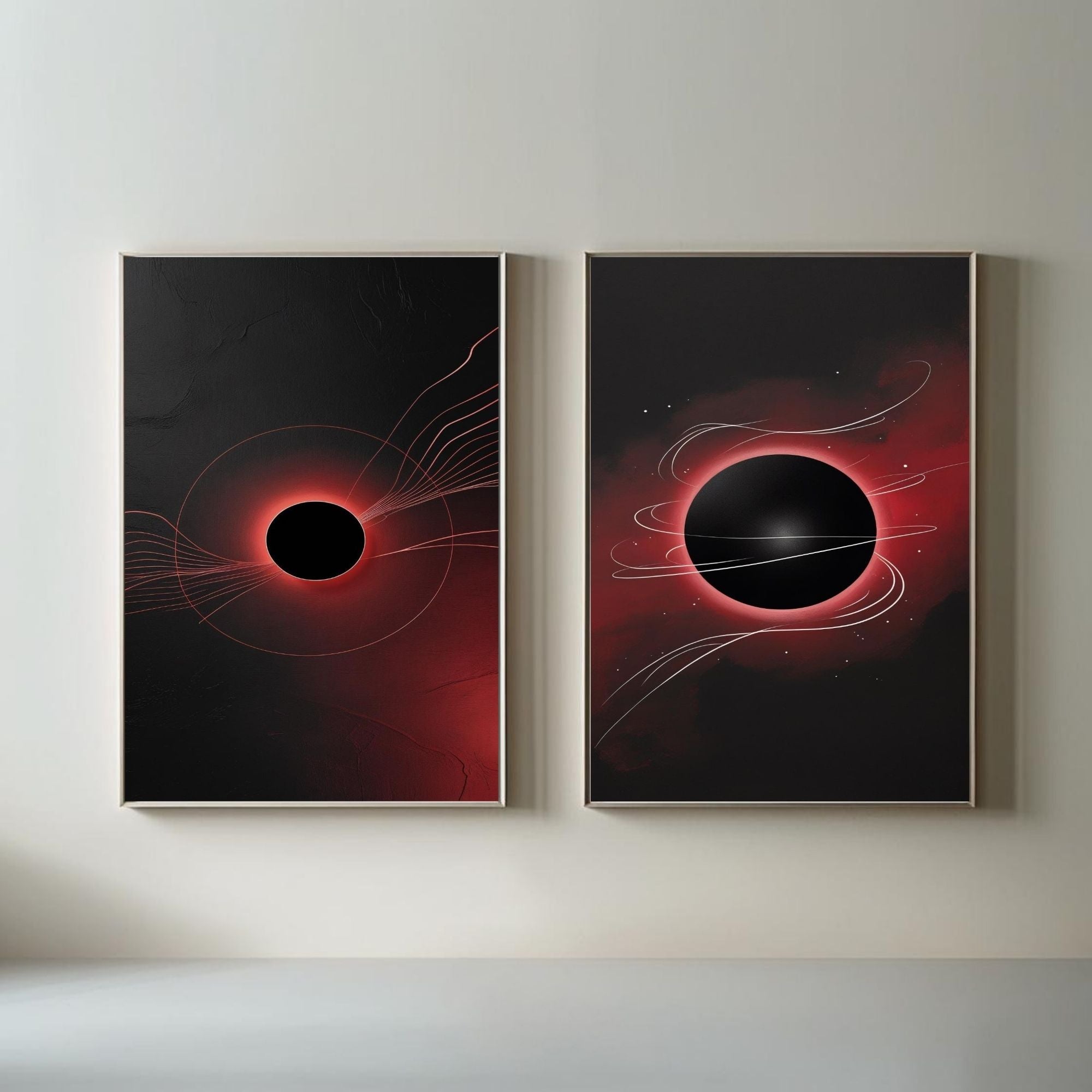 Black Hole Wall Art Set of 2 | Cosmic Eclipse Prints | Abstract Space Artwork | Red and Black Celestial Decor | Modern Astronomy Wall Art | Digital Download