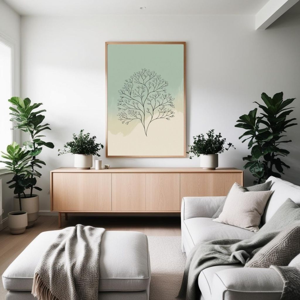 Botanical Line Art Printable, Minimal Leaf Drawing Print, Scandinavian Nature Wall Decor, Neutral Botanical Poster, Digital Download