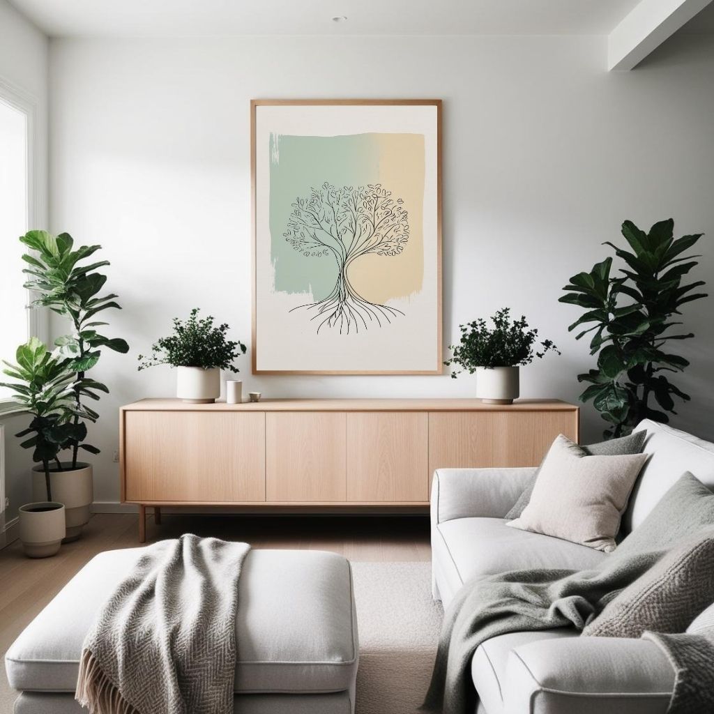 Tree Line Art Printable, Minimal Botanical Drawing, Sage Green Nature Decor, Scandinavian Modern Wall Poster, Digital Download
