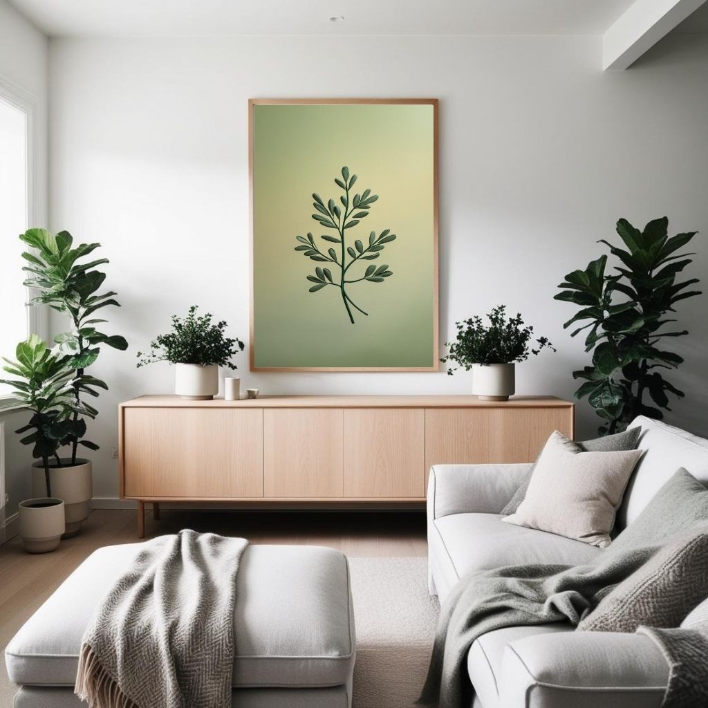 Minimal Botanical Wall Art Printable, Green Leaf Branch Poster, Modern Nature Decor, Scandinavian Printable Art, Digital Download Print