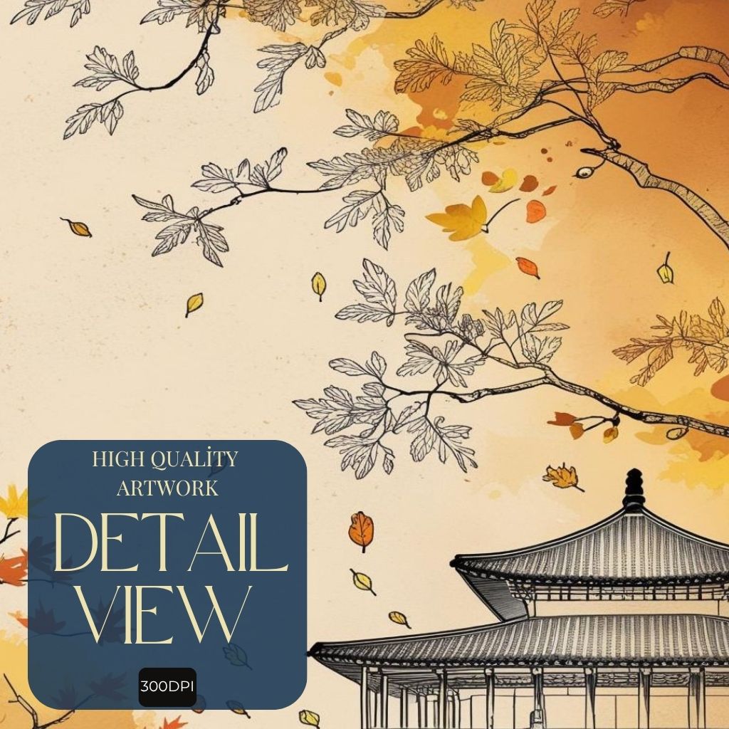 Japanese Temple Wall Art Printable, Autumn Pagoda Poster, Asian Landscape Decor, Zen Architecture Print, Digital Download Print