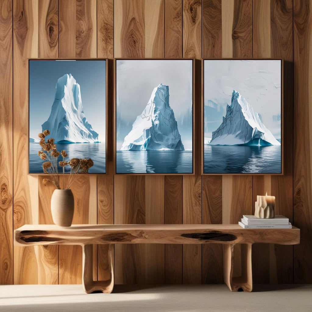 Iceberg Wall Art Set of 3 | Arctic Ocean Landscape Prints | Modern Coastal Nature Decor | Digital Download