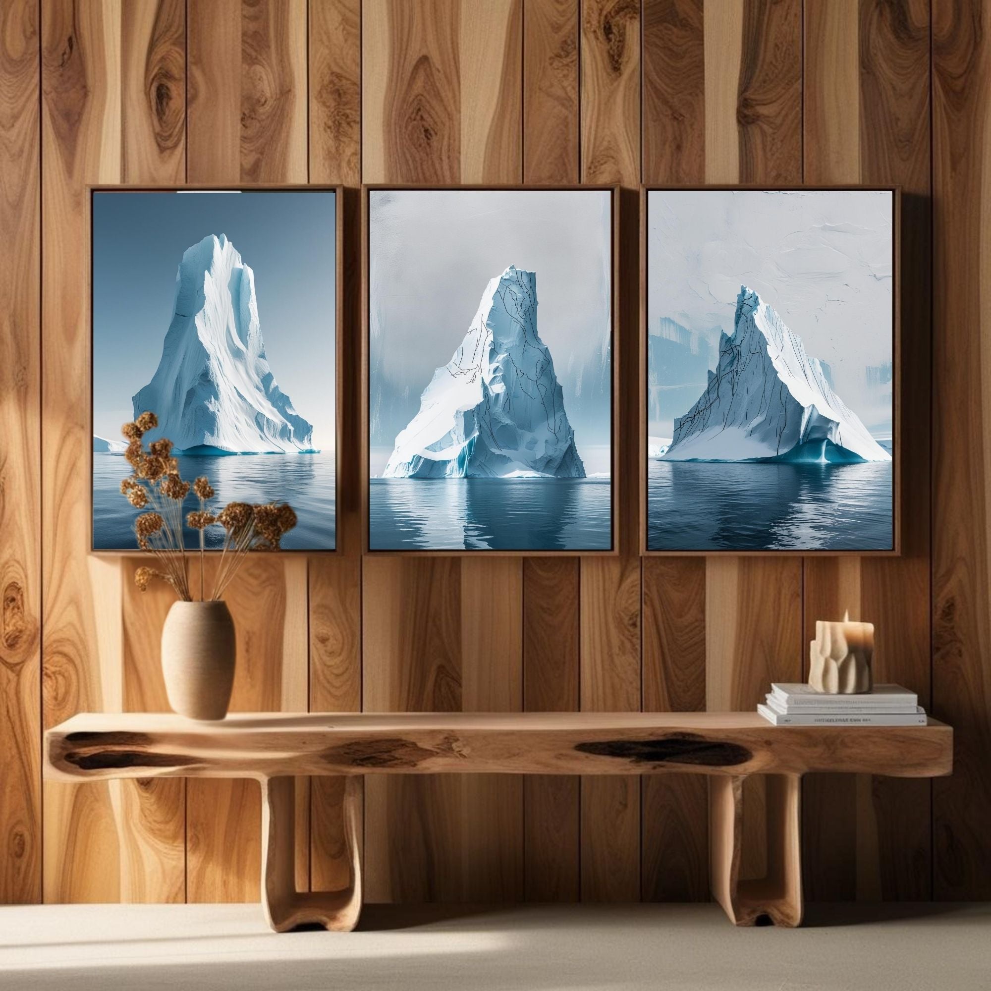 Iceberg Wall Art Set of 3 | Arctic Ocean Landscape Prints | Modern Coastal Nature Decor | Digital Download