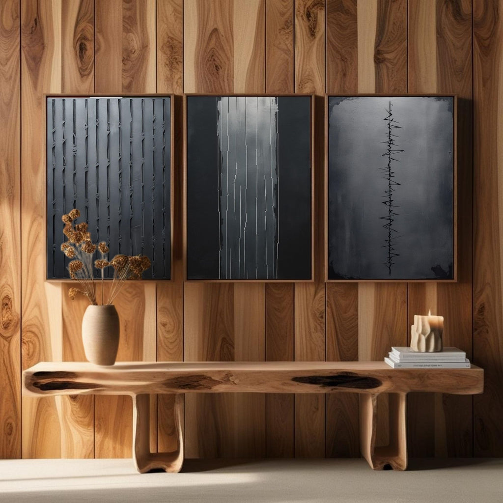 Black Minimalist Wall Art Set of 3 | Modern Abstract Line Prints | Contemporary Monochrome Decor | Digital Download