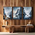 Nordic Fjord Wall Art Set of 3 | Scandinavian Mountain Lake Prints | Minimalist Nature Decor | Digital Download