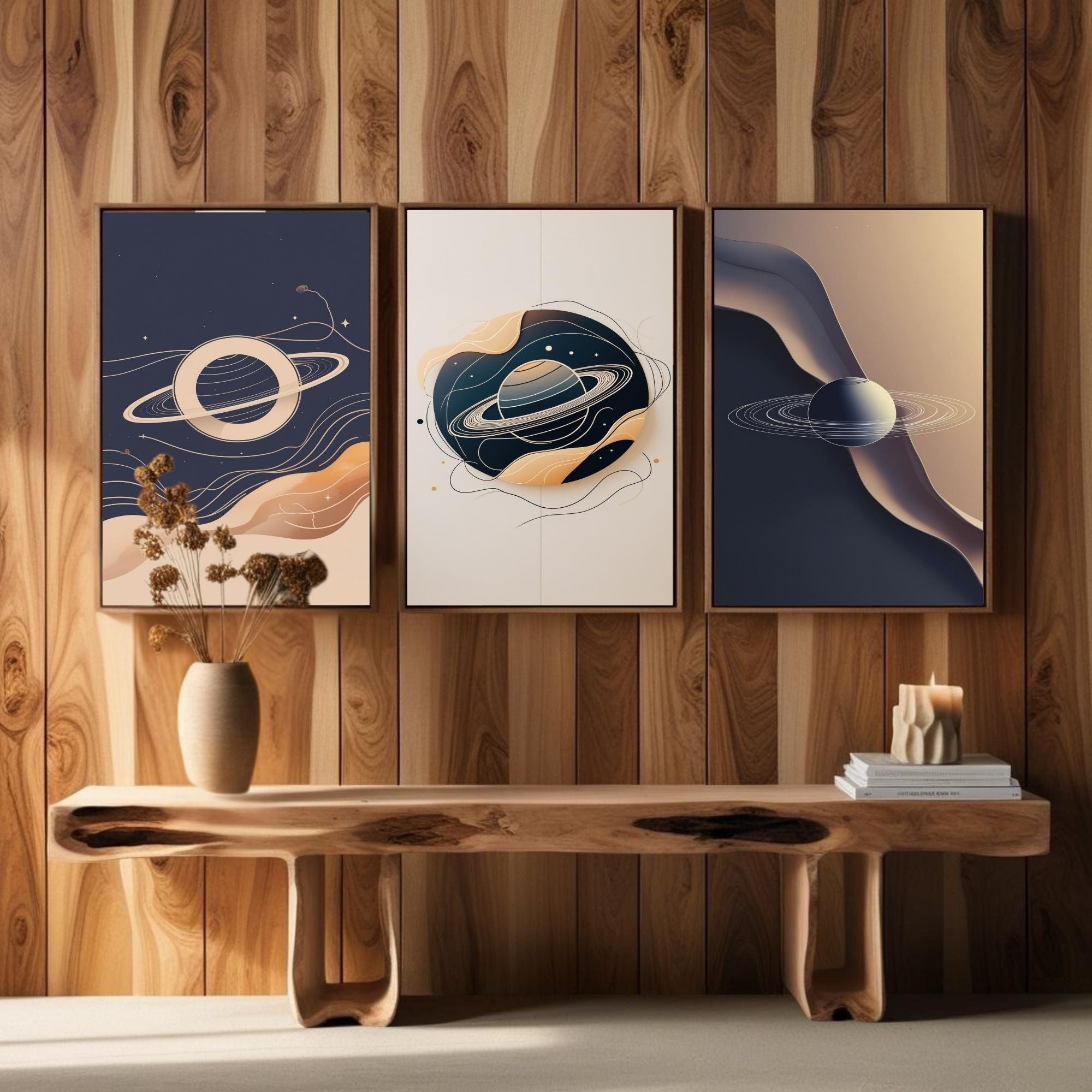 Saturn Planet Wall Art Set of 3 | Abstract Space Prints | Modern Celestial Decor | Digital Download