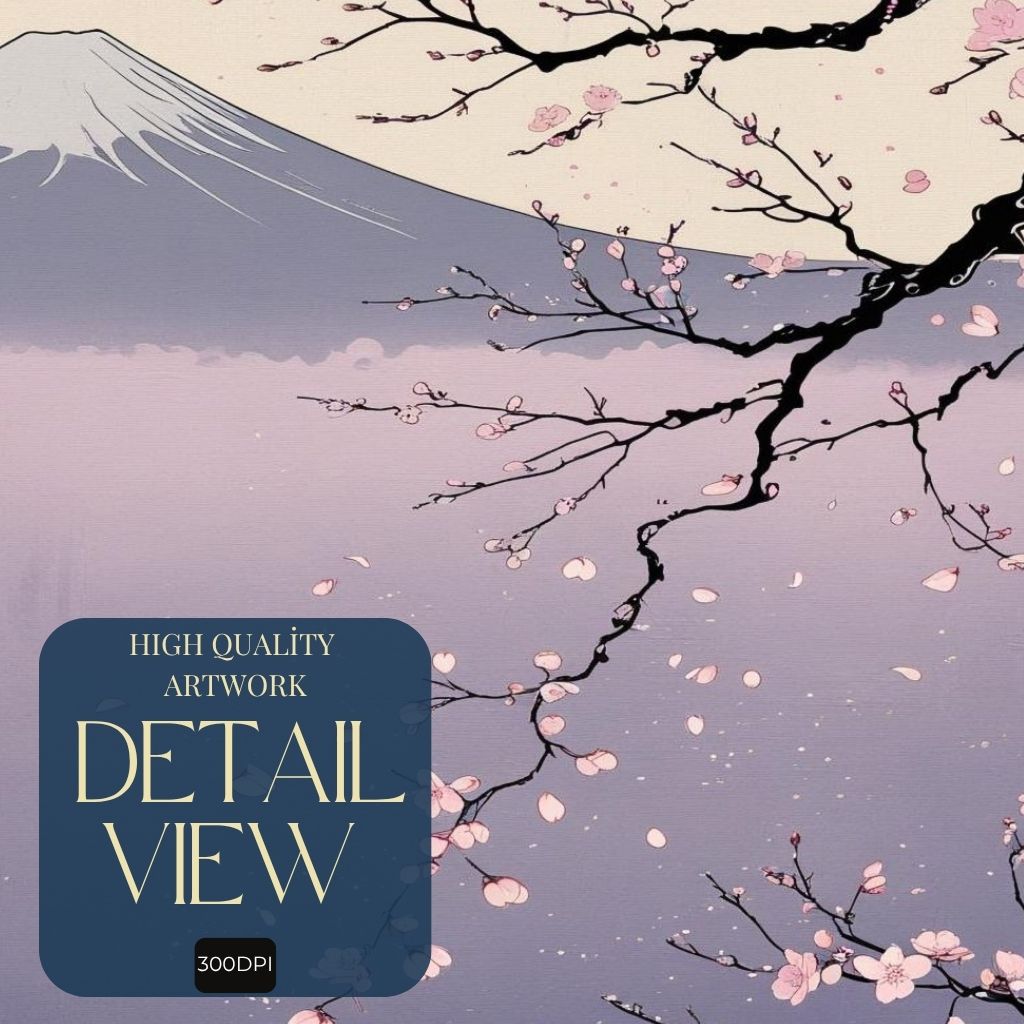 Cherry Blossom Wall Art Printable, Japanese Landscape Decor, Sakura Mountain Poster, Digital Download Print