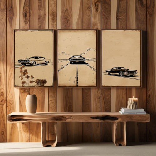 Classic Muscle Car Wall Art Set of 3 | Vintage Automotive Prints | Retro Garage Decor | Digital Download