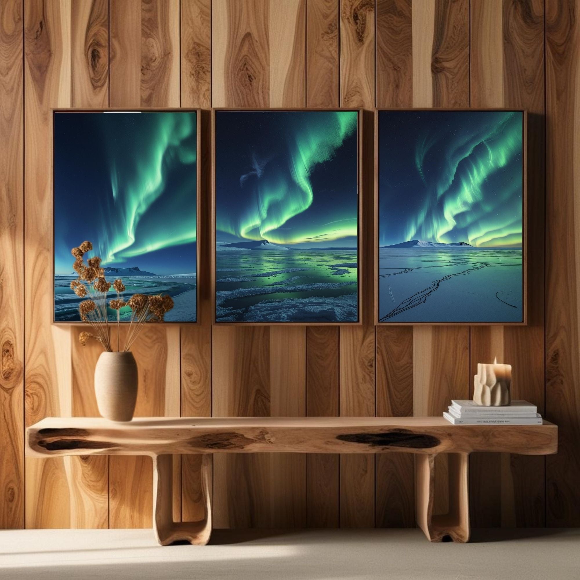 Northern Lights Wall Art Set of 3 | Aurora Borealis Landscape Prints | Arctic Night Sky Decor | Digital Download