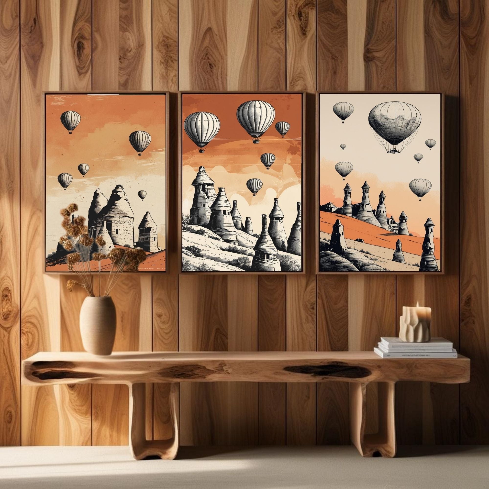Cappadocia Hot Air Balloon Wall Art Set of 3 | Turkish Landscape Prints | Cappadocia Travel Decor | Boho Desert Wall Art | Vintage Adventure Artwork | Digital Download