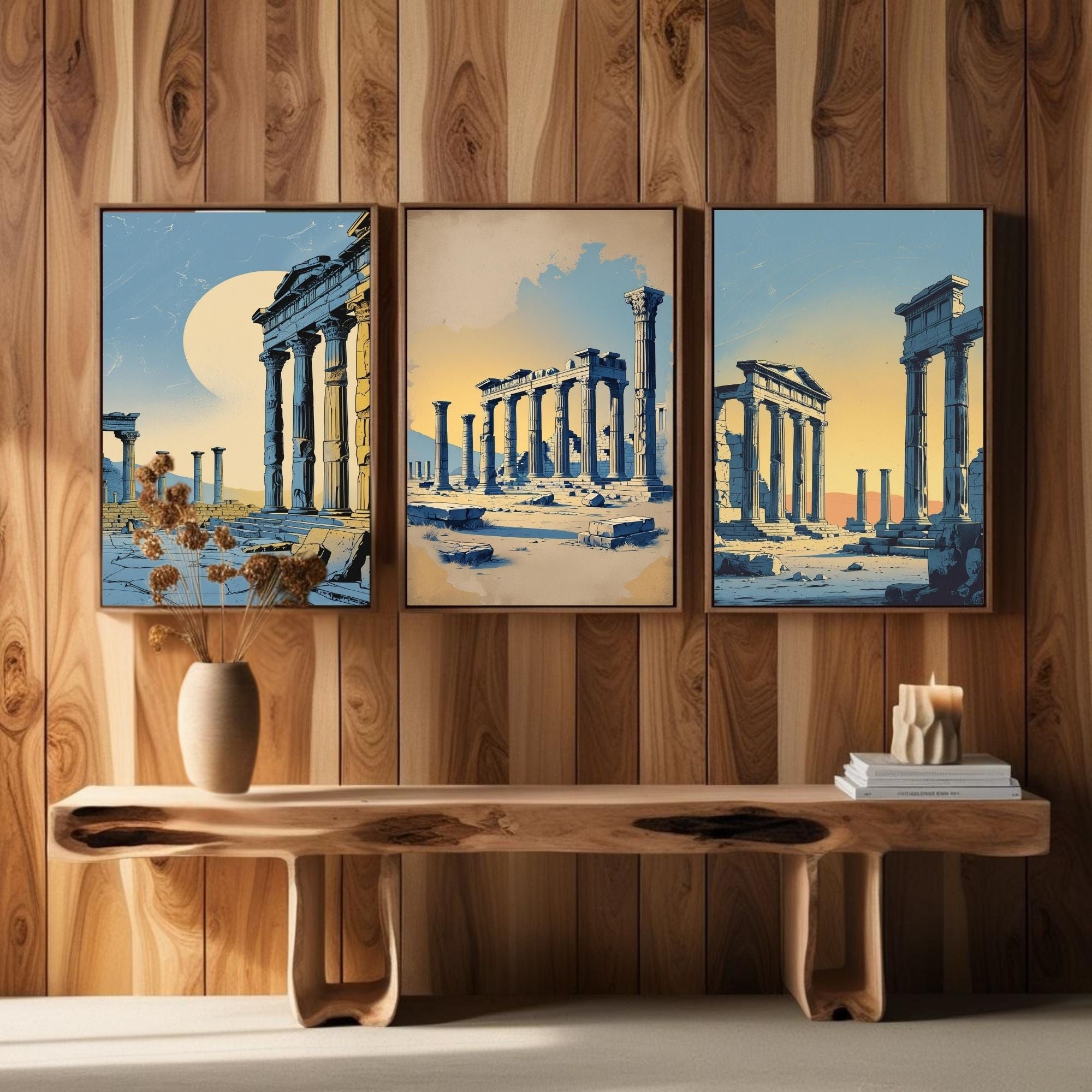 Ancient Greek Ruins Wall Art Set of 3 | Classical Architecture Prints | Historical Temple Decor | Mediterranean Antique Artwork | Digital Download