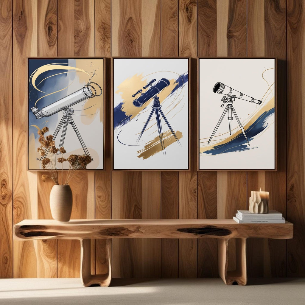 Telescope Wall Art Set of 3 | Astronomy Observatory Prints | Space Lover Decor | Scientific Illustration Artwork | Modern Celestial Wall Art | Digital Download