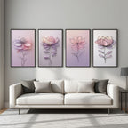 Pastel Floral Wall Art Set of 4 | Minimalist Flower Prints | Elegant Botanical Decor | Digital Download