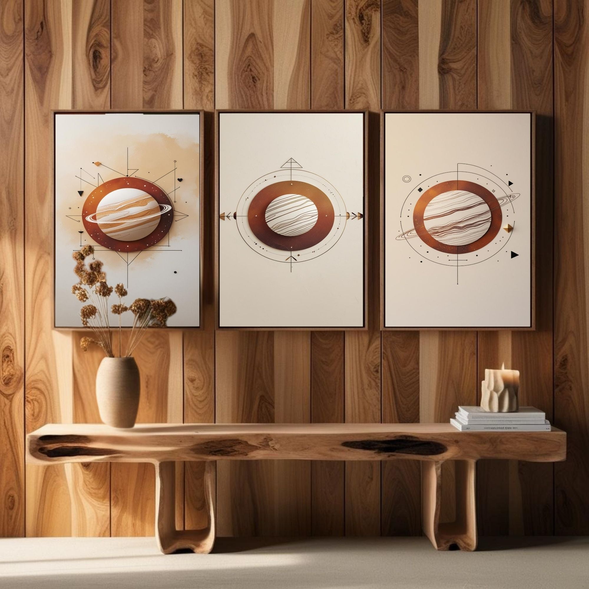 Minimalist Planet Wall Art Set of 3 | Abstract Saturn Prints | Modern Space Decor | Geometric Celestial Artwork | Digital Download