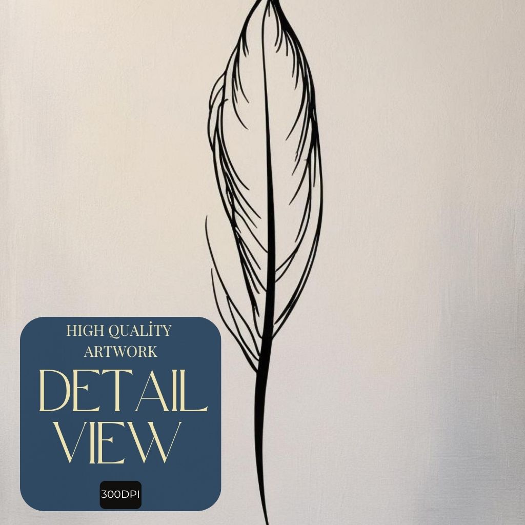Feather Line Art Printable, Minimal Feather Wall Art, Botanical Line Drawing Poster, Modern Neutral Digital Print, Instant Download Artwork
