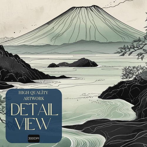 Japanese Mountain Landscape Wall Art | Minimalist Nature Print | Zen Coastal Decor | Digital Download