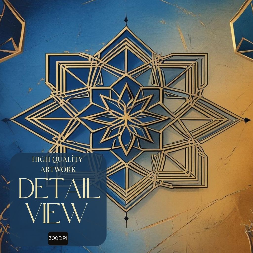 Islamic Geometric Wall Art Blue Gold Mandala Printable Poster
