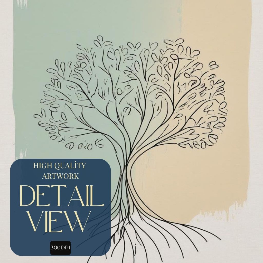 Tree Line Art Printable, Minimal Botanical Drawing, Sage Green Nature Decor, Scandinavian Modern Wall Poster, Digital Download