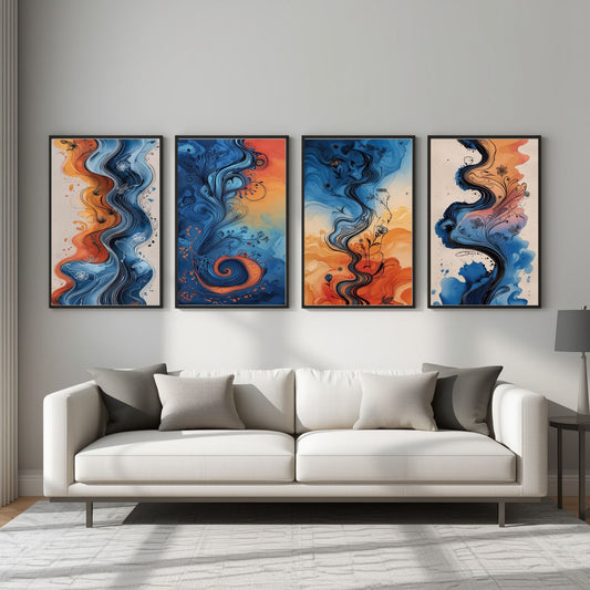 Abstract Fluid Wall Art Set of 4 | Modern Colorful Prints | Contemporary Living Room Decor | Digital Download