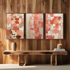 Abstract Puzzle Wall Art Set of 3 | Modern Geometric Puzzle Prints | Coral Beige Contemporary Decor | Minimalist Gallery Wall | Digital Download