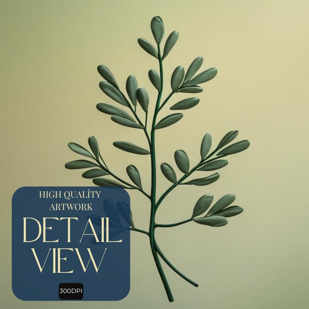 Minimal Botanical Wall Art Printable, Green Leaf Branch Poster, Modern Nature Decor, Scandinavian Printable Art, Digital Download Print