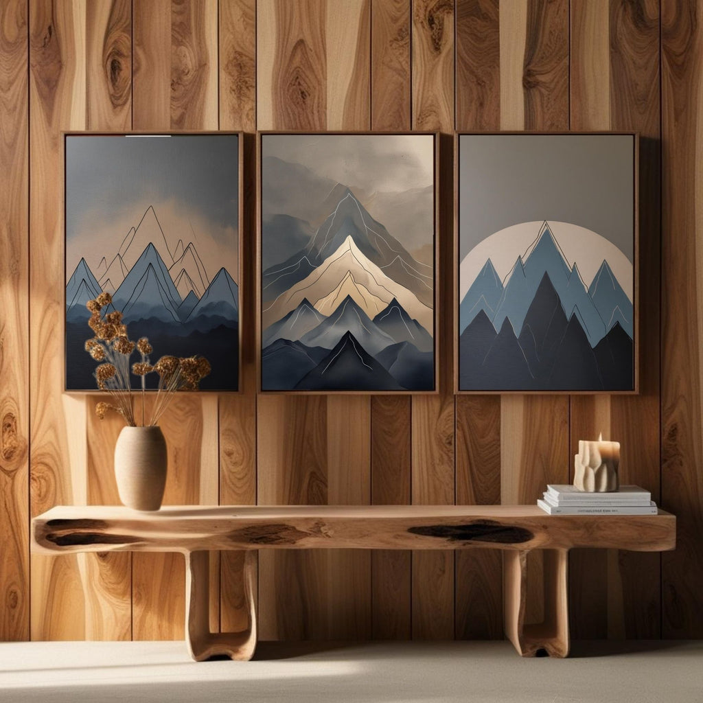 Modern Mountain Wall Art Set of 3 | Abstract Mountain Printable Art | Minimalist Landscape Decor | Neutral Nature Wall Art | Scandinavian Mountain Poster Set | Digital Download