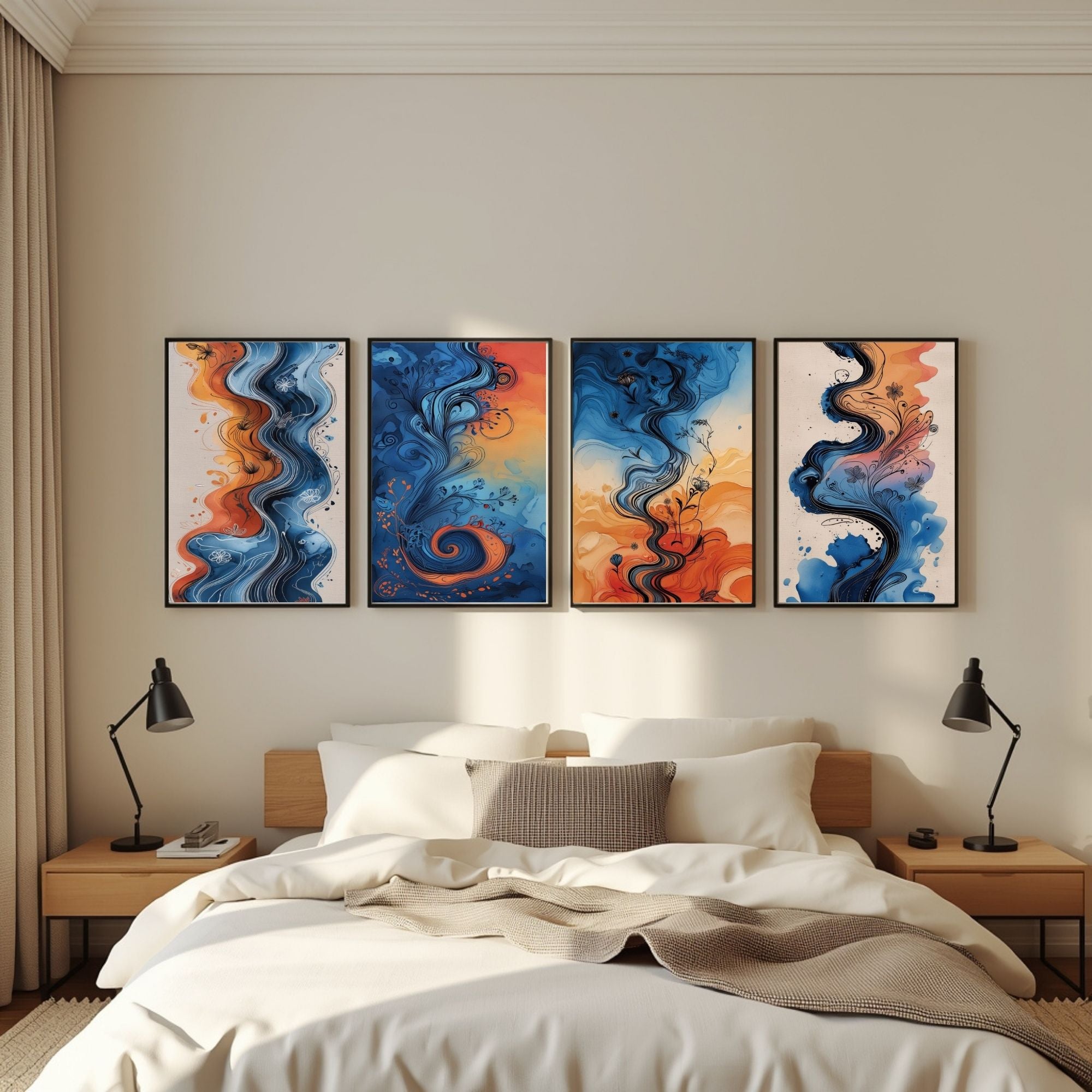 Abstract Fluid Wall Art Set of 4 | Modern Colorful Prints | Contemporary Living Room Decor | Digital Download