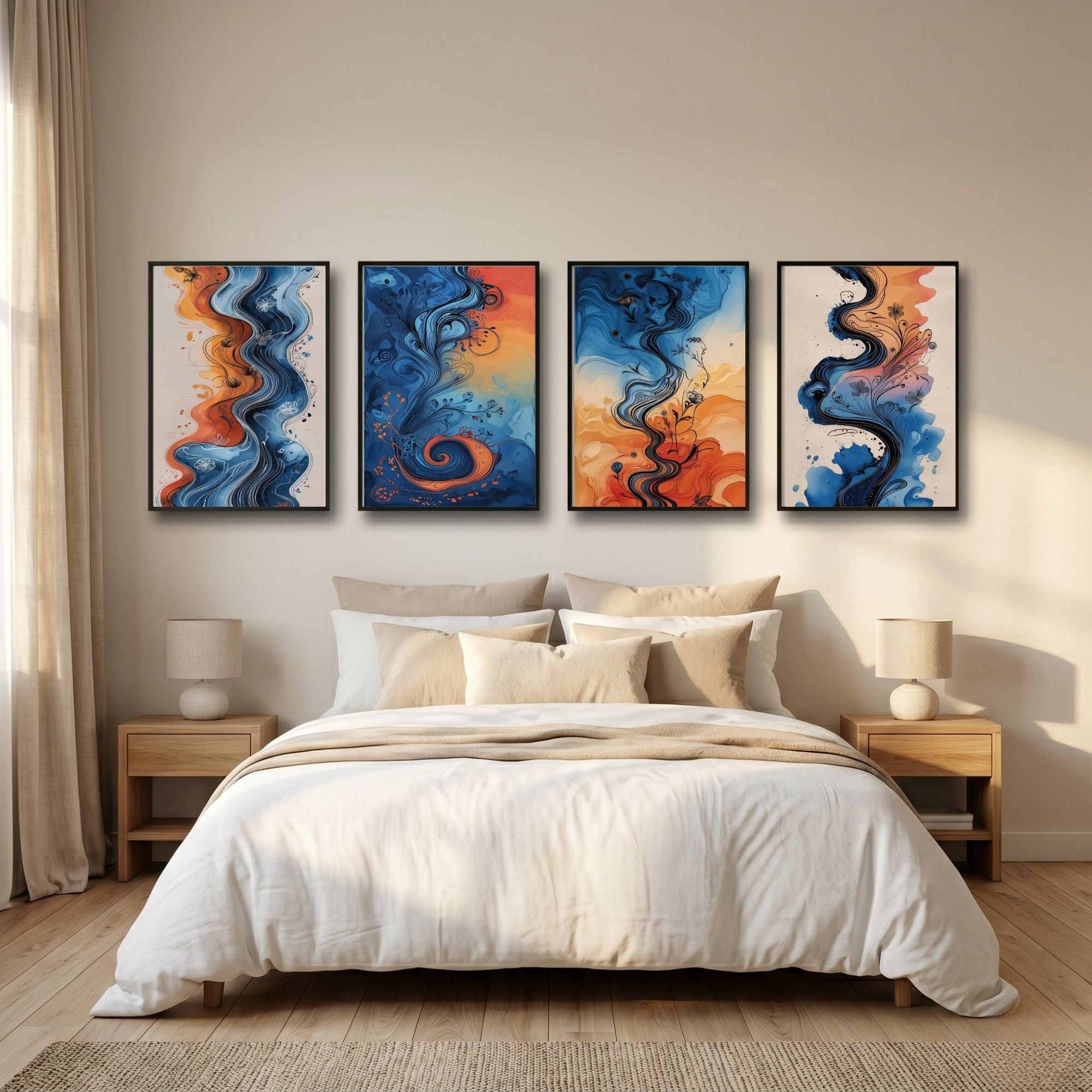 Abstract Fluid Wall Art Set of 4 | Modern Colorful Prints | Contemporary Living Room Decor | Digital Download