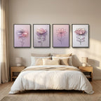 Pastel Floral Wall Art Set of 4 | Minimalist Flower Prints | Elegant Botanical Decor | Digital Download
