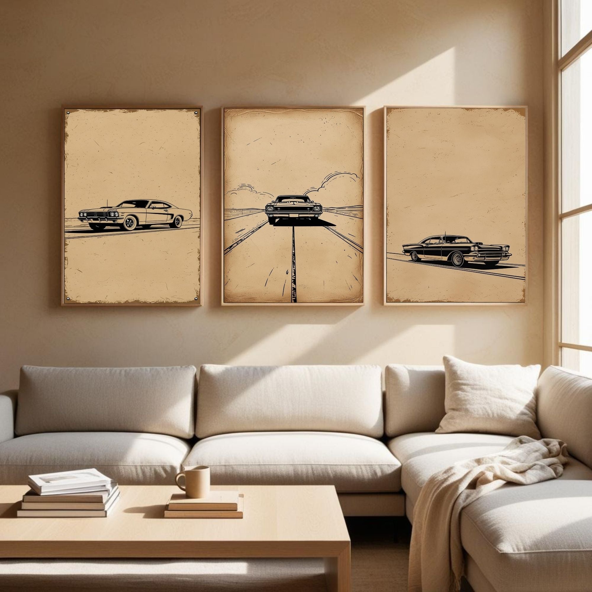 Classic Muscle Car Wall Art Set of 3 | Vintage Automotive Prints | Retro Garage Decor | Digital Download