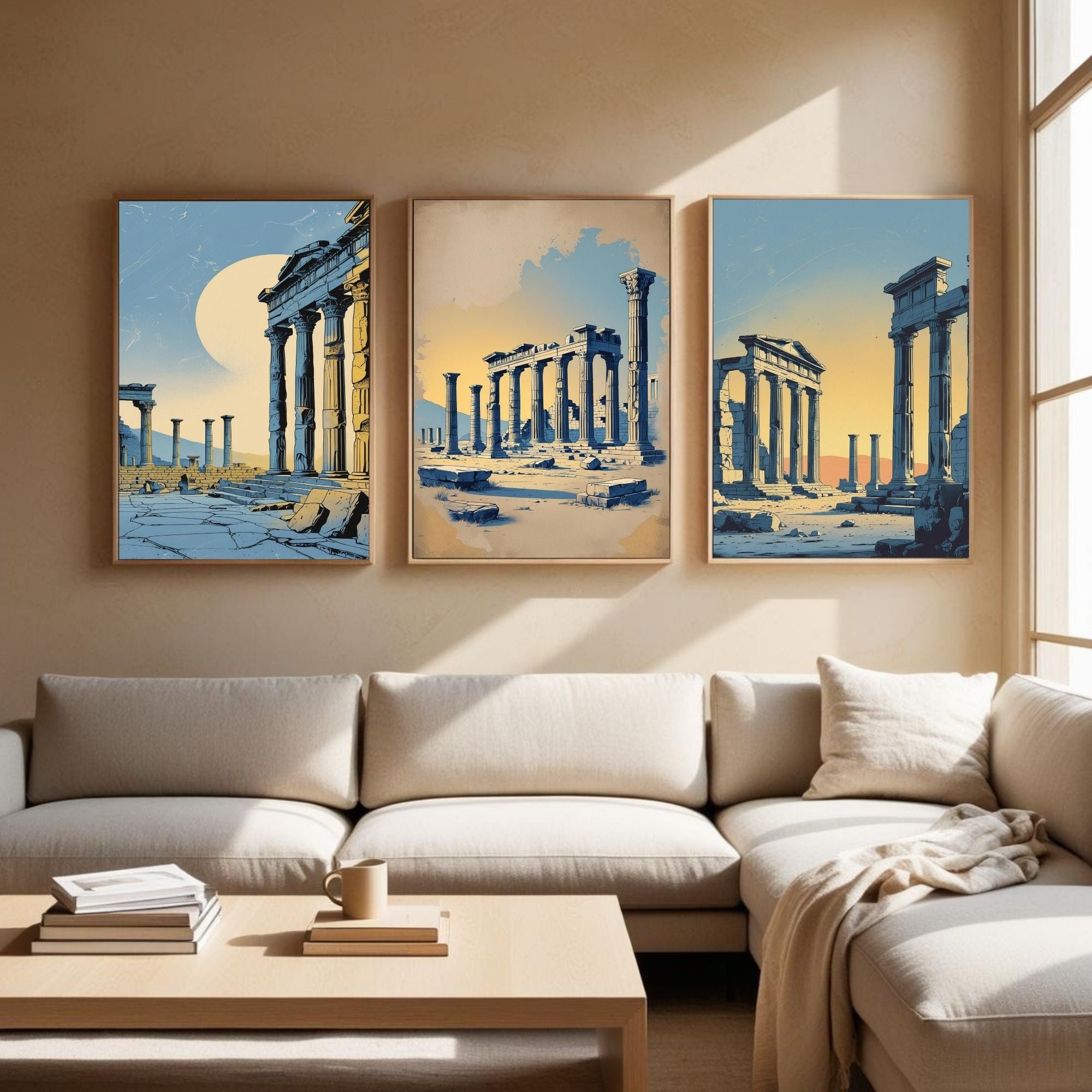 Ancient Greek Ruins Wall Art Set of 3 | Classical Architecture Prints | Historical Temple Decor | Mediterranean Antique Artwork | Digital Download