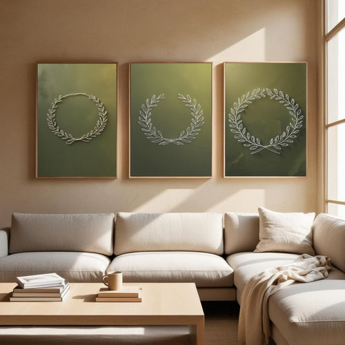 Botanical Laurel Wreath Wall Art Set of 3 | Minimalist Nature Printable Art | Olive Branch Line Drawing Decor | Sage Green Wall Art | Modern Botanical Poster Set | Digital Download