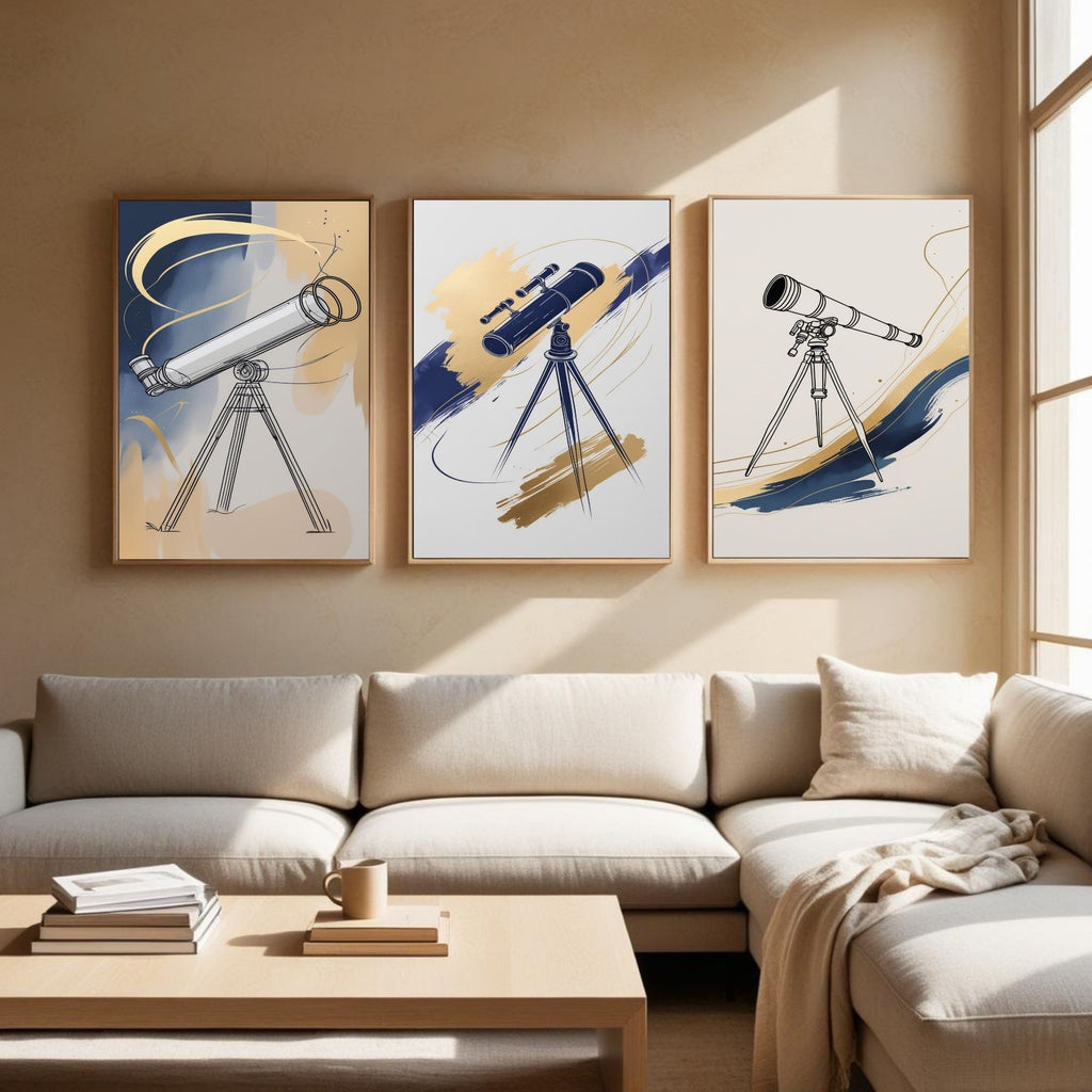 Telescope Wall Art Set of 3 | Astronomy Observatory Prints | Space Lover Decor | Scientific Illustration Artwork | Modern Celestial Wall Art | Digital Download