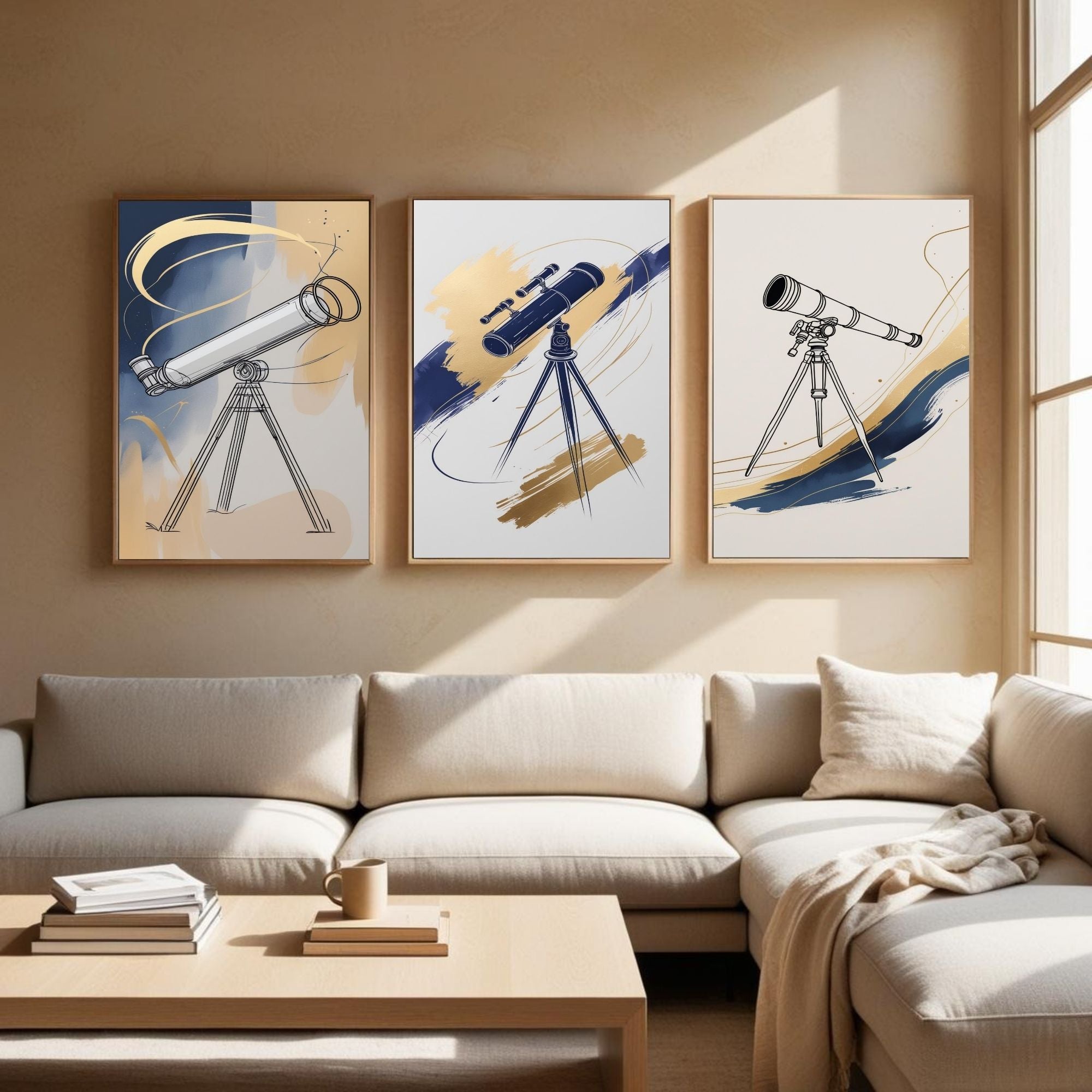Telescope Wall Art Set of 3 | Astronomy Observatory Prints | Space Lover Decor | Scientific Illustration Artwork | Modern Celestial Wall Art | Digital Download