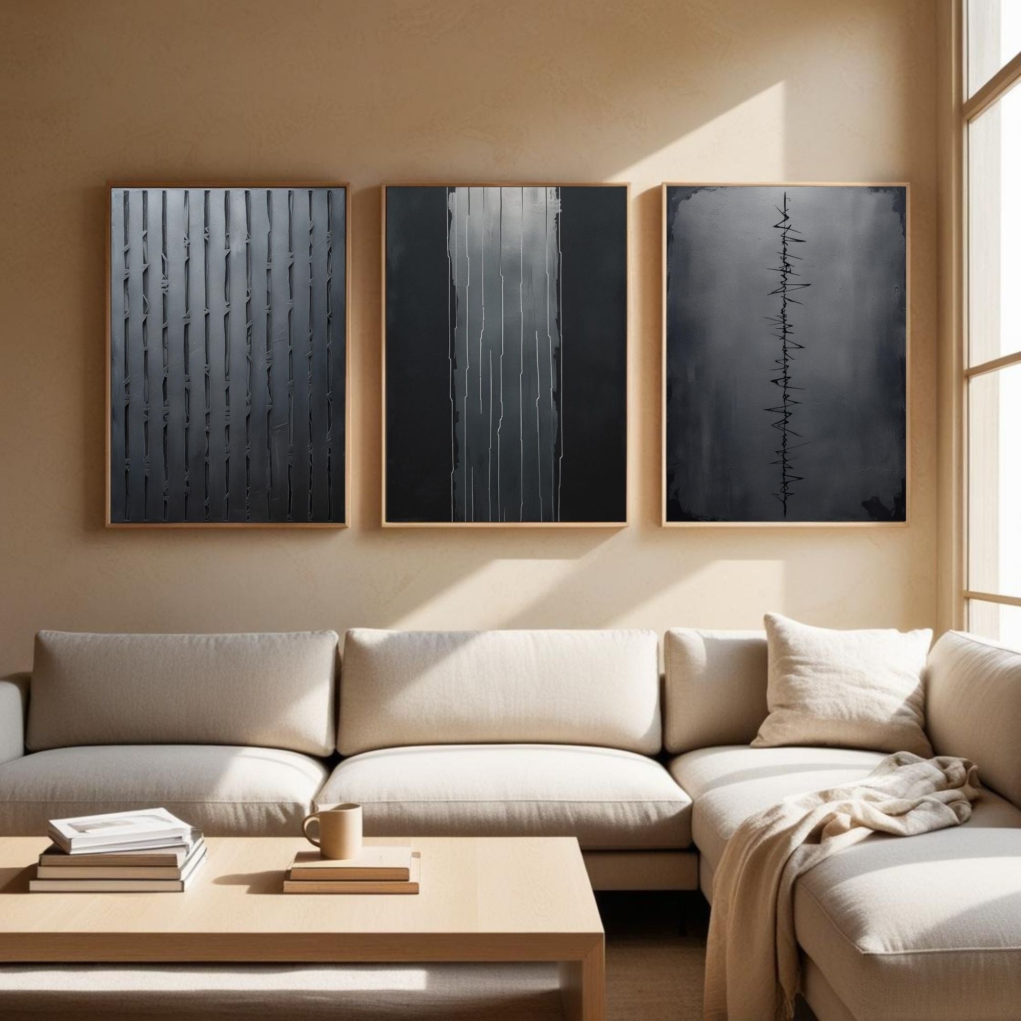 Black Minimalist Wall Art Set of 3 | Modern Abstract Line Prints | Contemporary Monochrome Decor | Digital Download