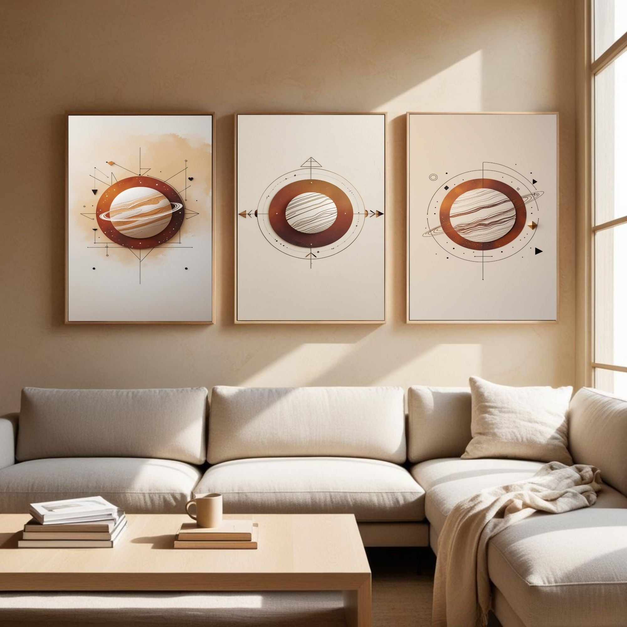 Minimalist Planet Wall Art Set of 3 | Abstract Saturn Prints | Modern Space Decor | Geometric Celestial Artwork | Digital Download