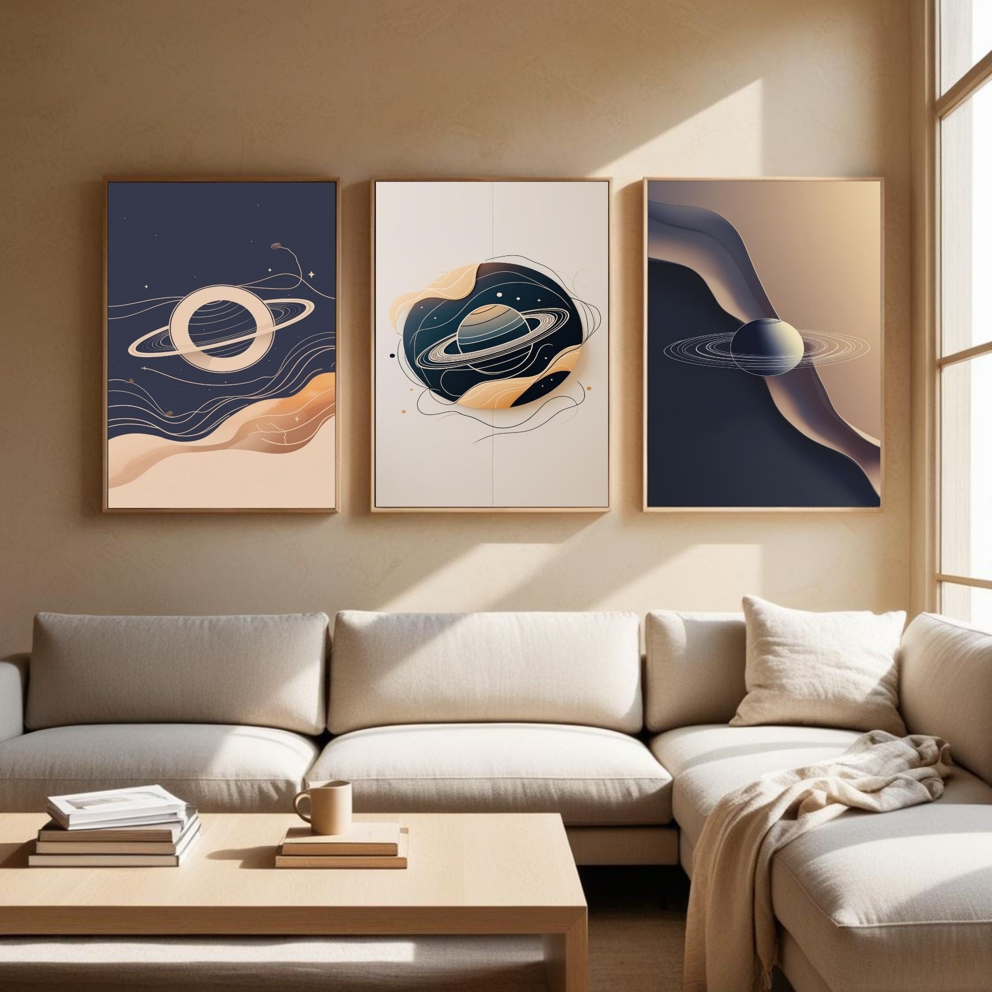 Saturn Planet Wall Art Set of 3 | Abstract Space Prints | Modern Celestial Decor | Digital Download
