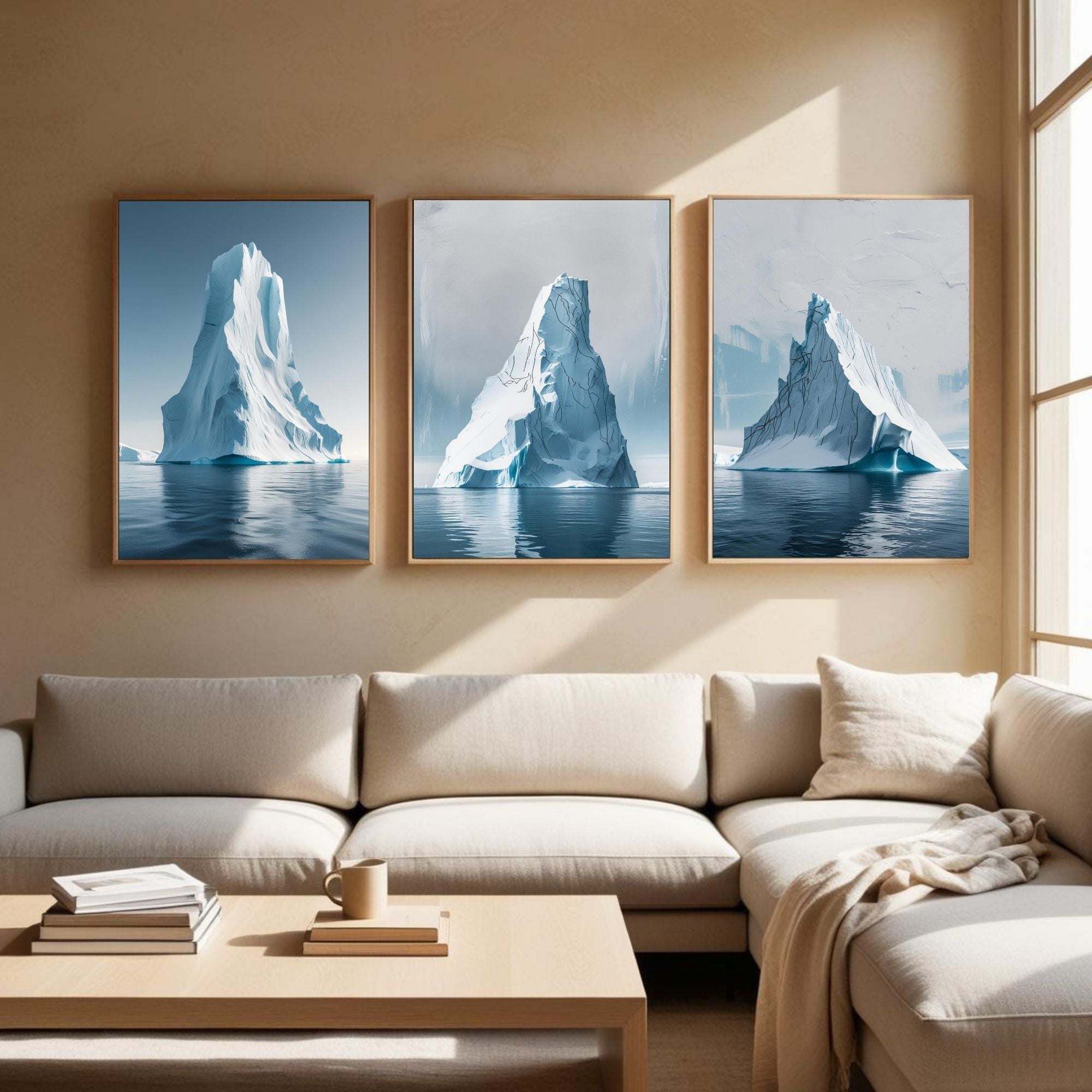 Iceberg Wall Art Set of 3 | Arctic Ocean Landscape Prints | Modern Coastal Nature Decor | Digital Download