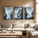 Nordic Fjord Wall Art Set of 3 | Scandinavian Mountain Lake Prints | Minimalist Nature Decor | Digital Download