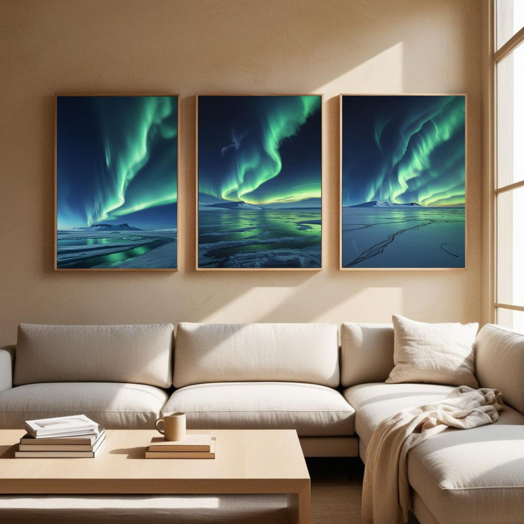 Northern Lights Wall Art Set of 3 | Aurora Borealis Landscape Prints | Arctic Night Sky Decor | Digital Download