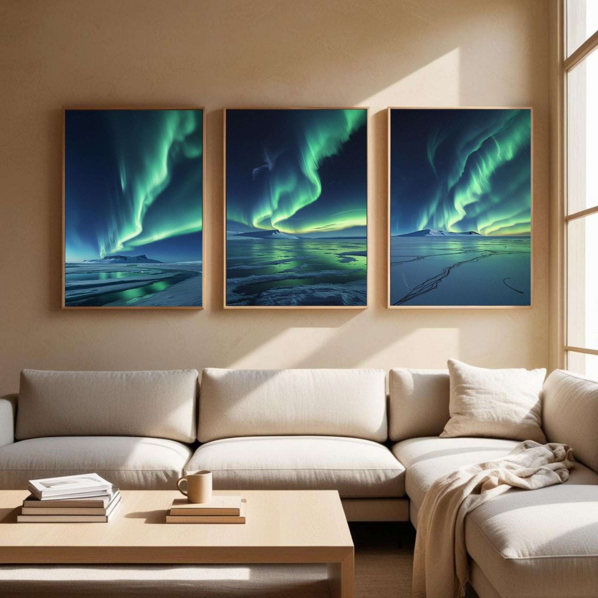 Northern Lights Wall Art Set of 3 | Aurora Borealis Landscape Prints | Arctic Night Sky Decor | Digital Download