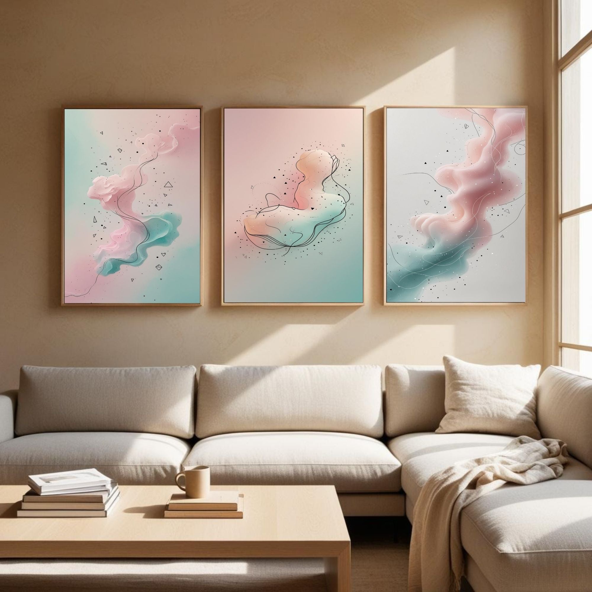 Pastel Abstract Wall Art Set of 3 | Soft Pink Blue Prints | Modern Minimalist Artwork | Contemporary Dreamy Decor | Digital Download